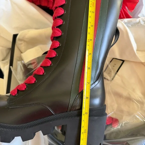 Gucci Women's Magnum Calf Web Black Boots with Red Laces. - Picture 7 of 10